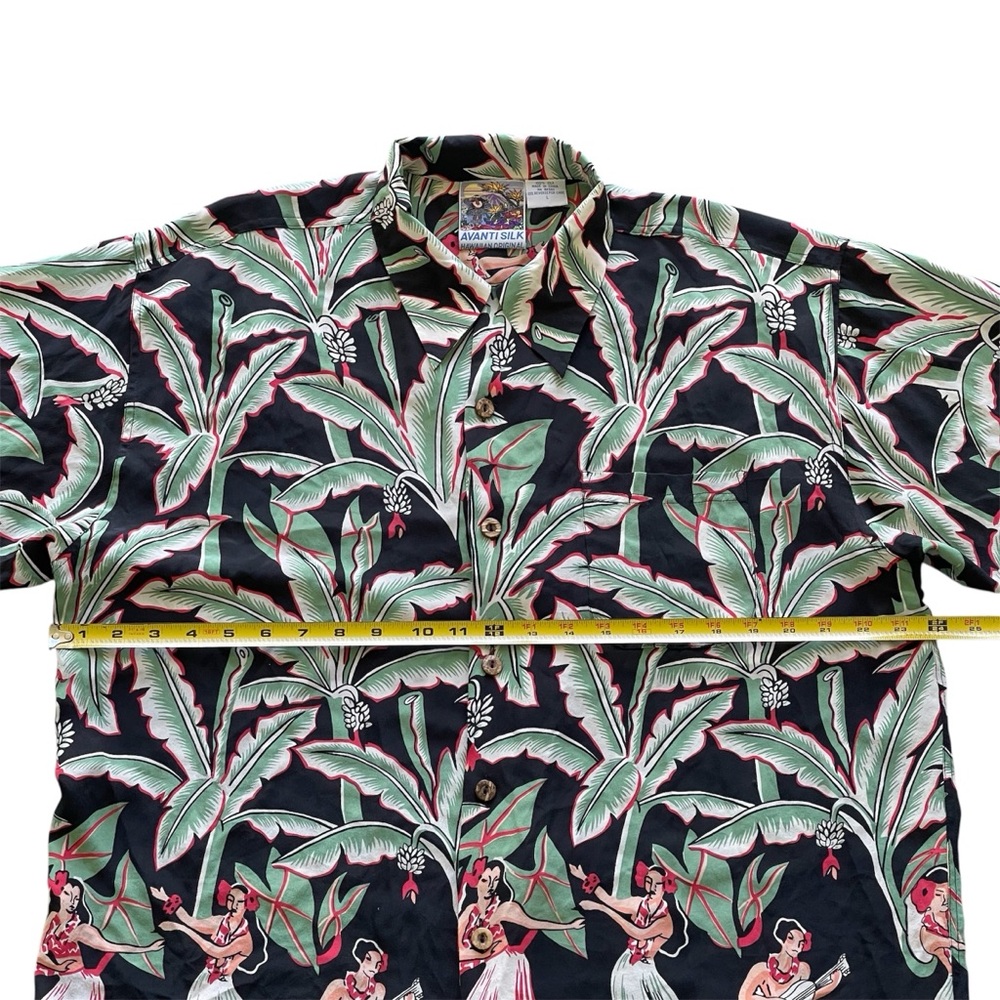 VTG Avanti Silk Hawaiian Original Hula Girls Palms Aloha Print Button Up Shirt L - Picture 7 of 8